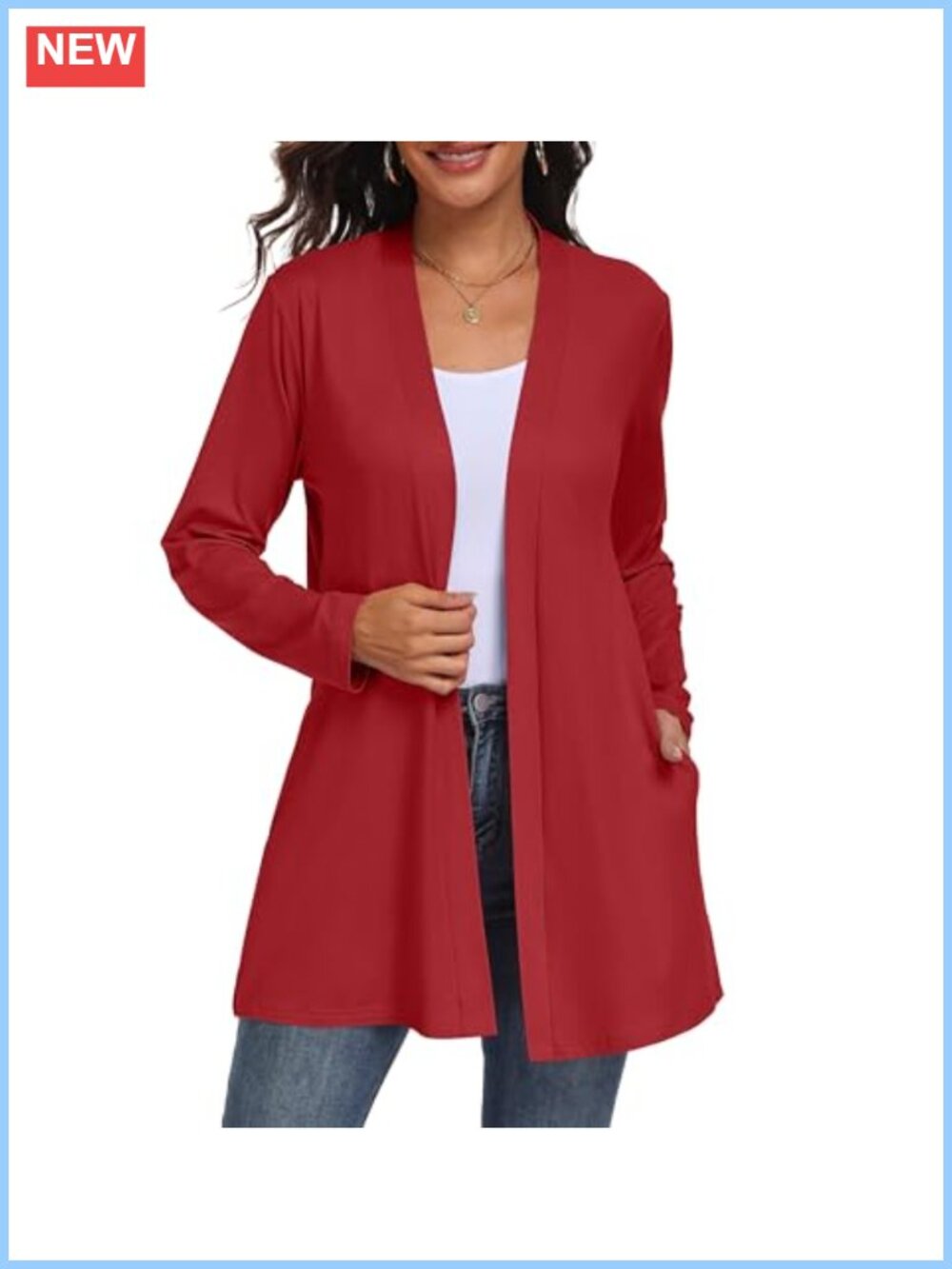 Women Lightweight Long Sleeve Open Front Cardigan with Pockets